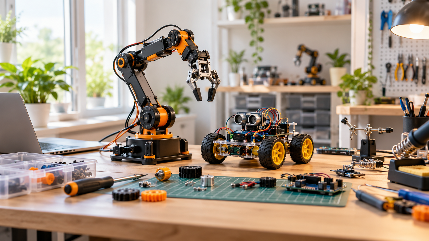 Child building a colorful educational robot