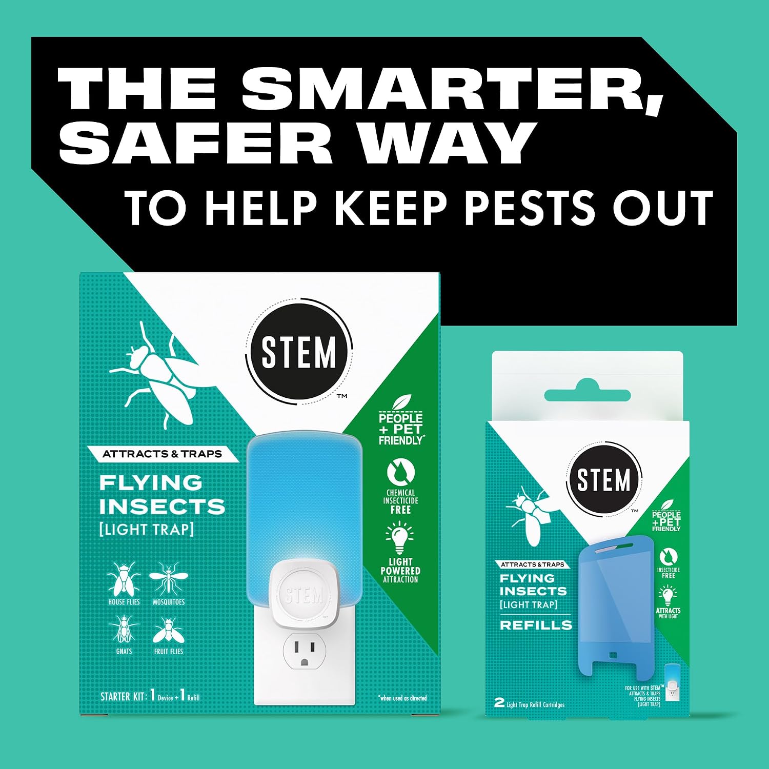 STEM Flying Insect Trap - Indoor Fruit Fly & Gnat Catcher for Home, Kitchen & Any Room, Attracts & Traps Bugs, Soft Blue UV Light - Includes 2 Plug-In Devices & 4 Cartridges - Image 6