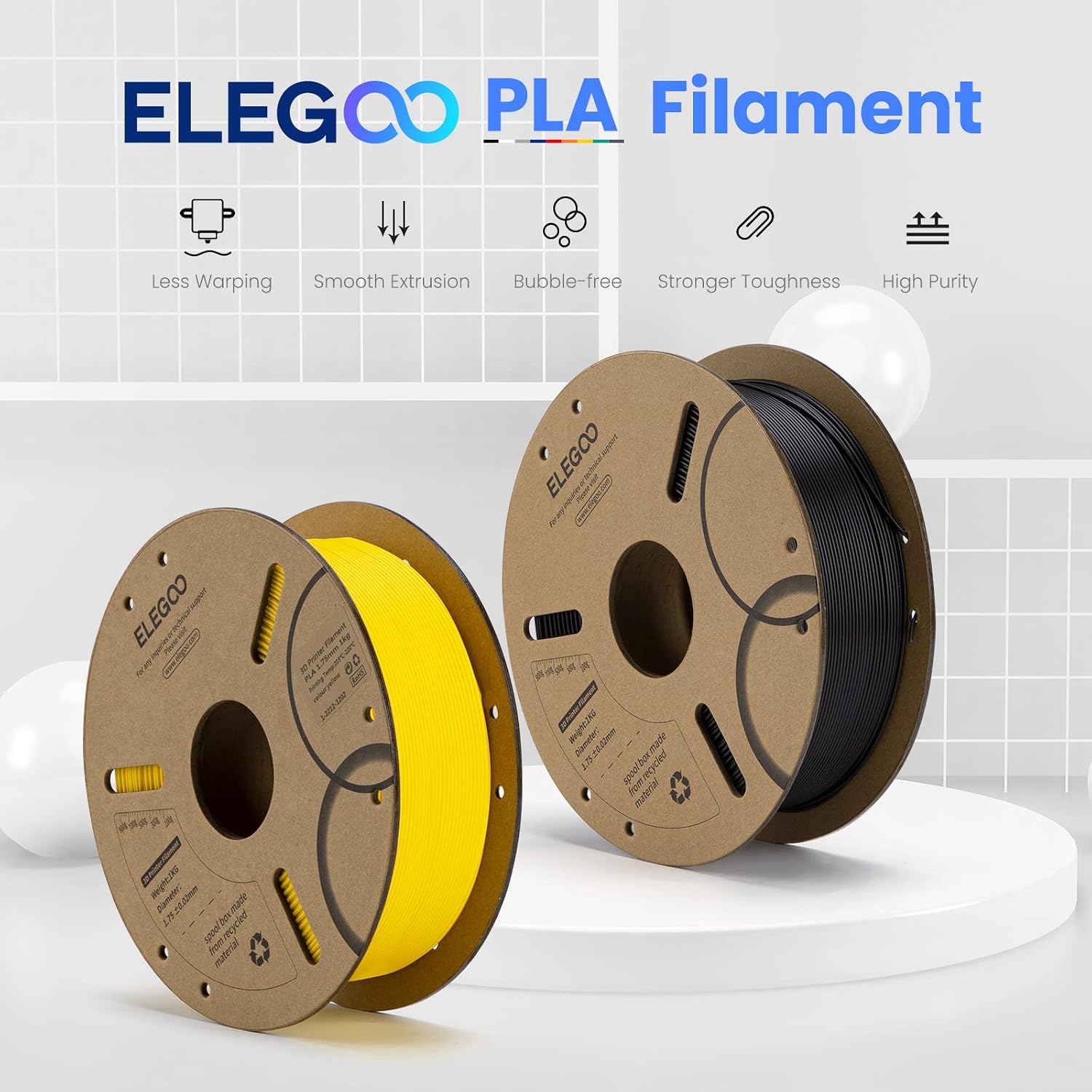 ELEGOO PLA 3D Printer Filament 1.75mm 4KG Black/White/Dark Blue/Red - Image 2