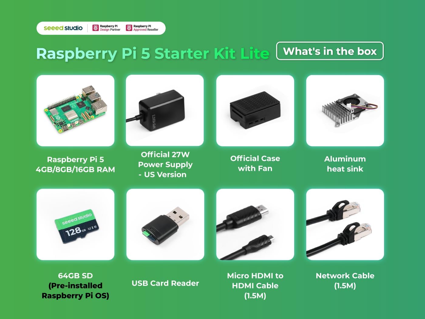 Seeed Studio Raspberry Pi 5 Starter Kit - 16GB RAM, 64GBGB Micro SD Card Pre-Loaded 64-bit OS, Type-C Power Supply, Active Cooling Case for Edge AI, Docker & Pro Workstation - Image 2