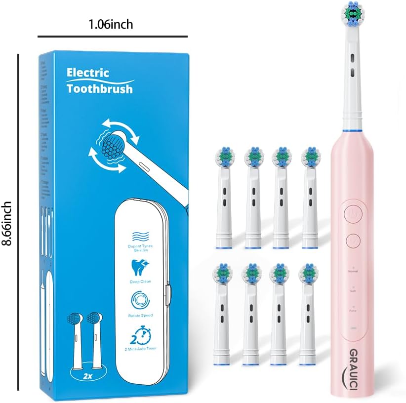 Deep Clean Rechargeable Electric Powered Toothbrush, Rechargeable Electric Toothbrush with 8 Brush Heads,Pressure Sensor to Protect Gums - Image 8