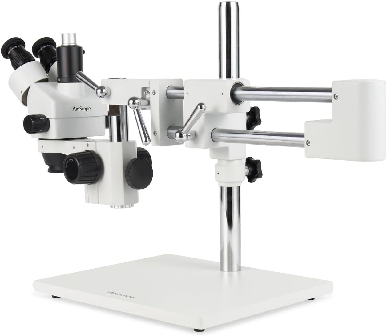 AmScope SM-4TZ-144A Professional Trinocular Stereo Zoom Microscope, WH10x Eyepieces, 3.5X-90X Magnification, 0.7X-4.5X Zoom Objective, Four-Zone LED Ring Light, Double-Arm Boom Stand, 110V-240V - Image 2