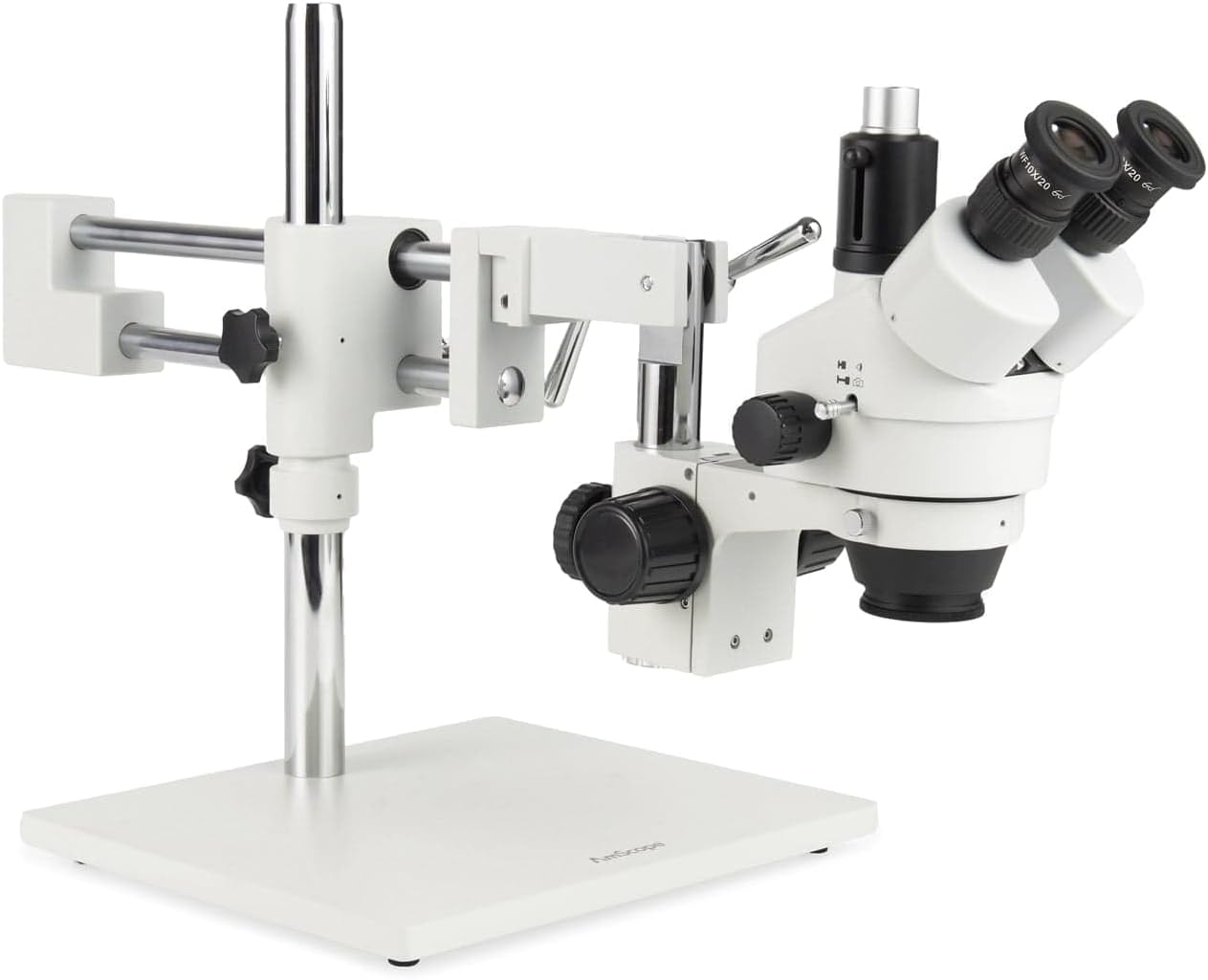 AmScope SM-4TZ-144A Professional Trinocular Stereo Zoom Microscope, WH10x Eyepieces, 3.5X-90X Magnification, 0.7X-4.5X Zoom Objective, Four-Zone LED Ring Light, Double-Arm Boom Stand, 110V-240V - Image 3