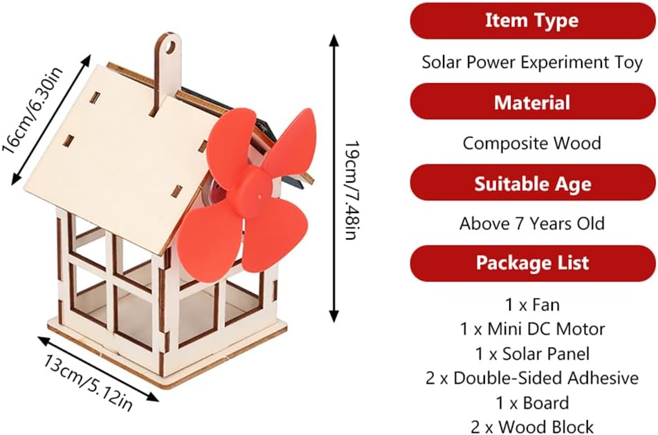 BORDSTRACT Windmill Wooden House Experimental Model, Solar Powered Windmill Cabin DIY Solar Energy Science Educational Assembly Kit - Image 2