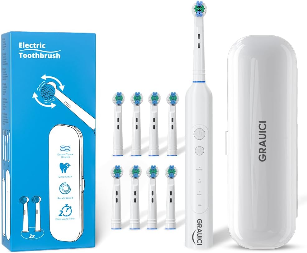 Deep Clean Rechargeable Electric Powered Toothbrush, Rechargeable Electric Toothbrush with 8 Brush Heads,Pressure Sensor to Protect Gums