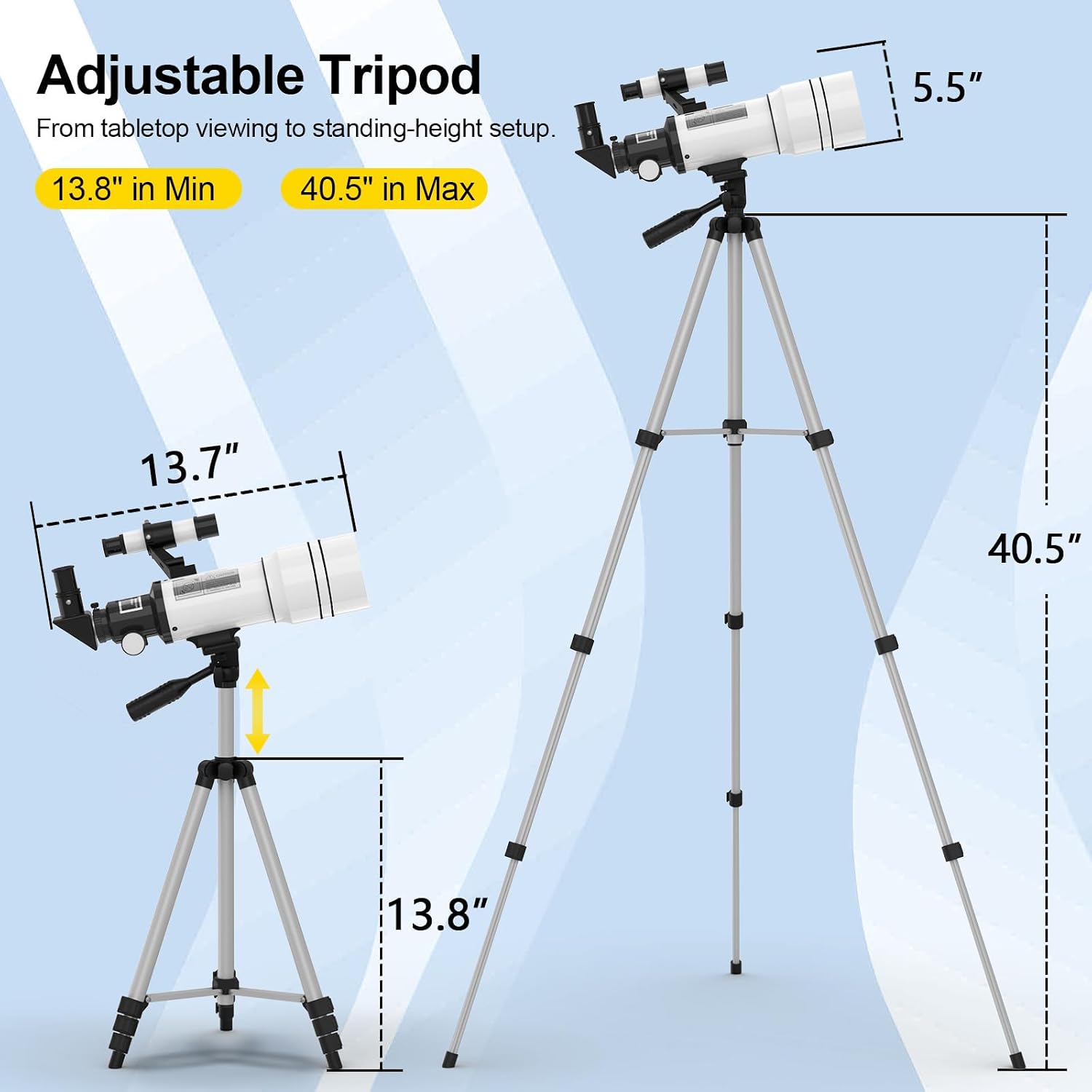 Telescope for Kids and Adults, Astronomical Telescopes (15X-150X) with Fully Multi-Coated Optics, 70MM Aperture 300MM Refracting Telescope for Moon, Astronomy Beginners Gifts with Phone Adapter - Image 5