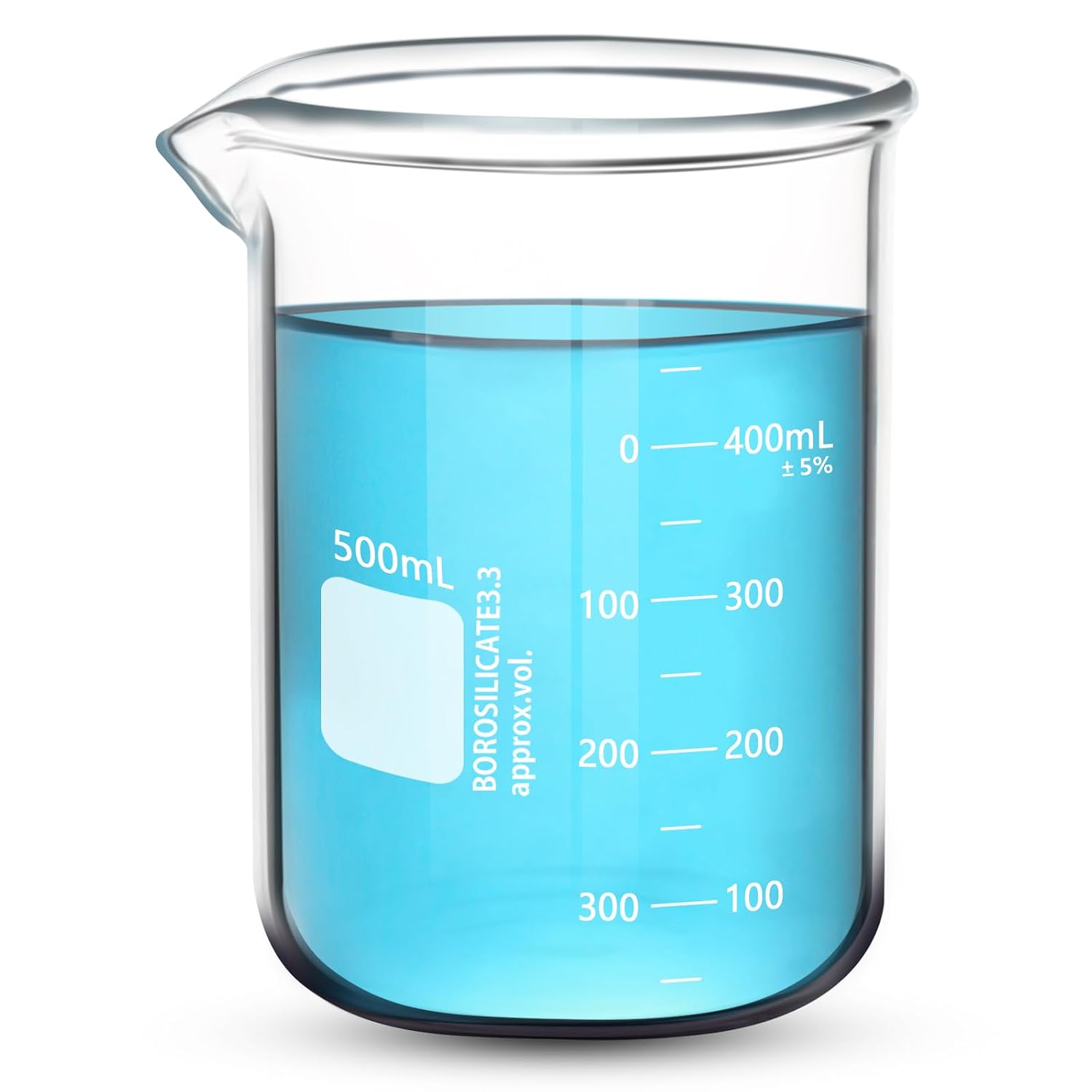 Heavy Duty 500ML Glass Beaker, White Double Scale Graduation, Borosilicate 3.3 Glass, Low Form Griffin Lab Measuring Beaker, 1 Each (500ML)