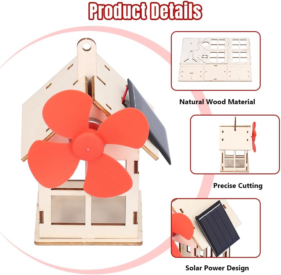 BORDSTRACT Windmill Wooden House Experimental Model, Solar Powered Windmill Cabin DIY Solar Energy Science Educational Assembly Kit - Image 4