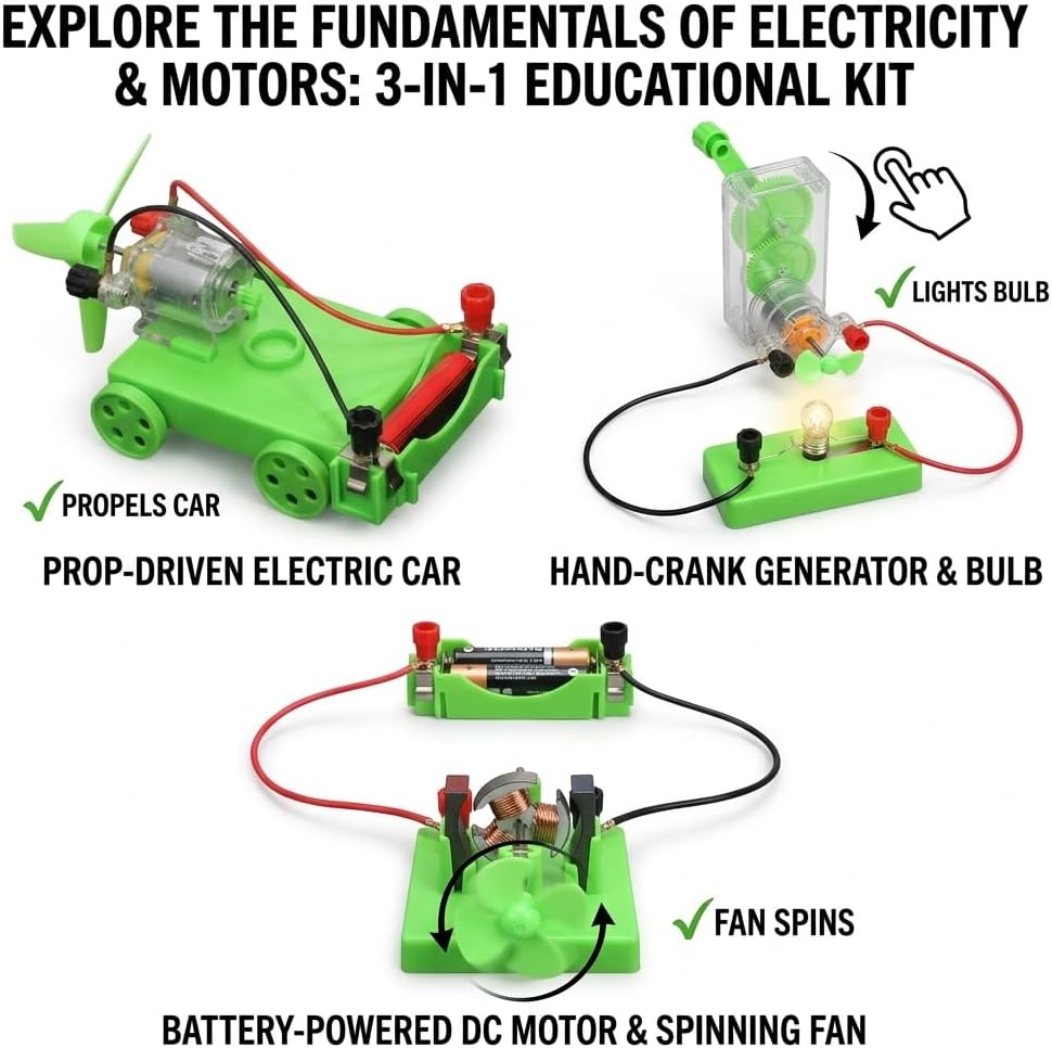 Physics Science Lab Learning Circuit kit, Electricity Experiment Set,DIY DC Electrical Motor Model Wind Powered Carts Building Circuits for Kids Junior Senior High School Students (1 Set) - Image 5