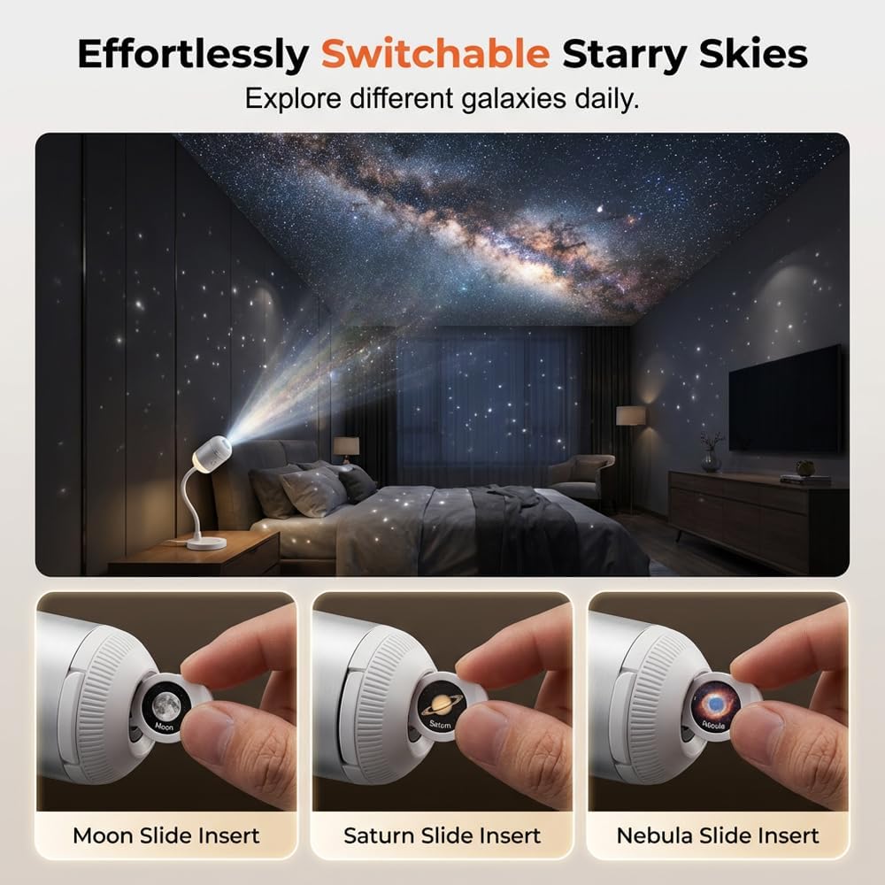 2-in-1 Galaxy Projector Night Light, USB Star Projector, Mini Galaxy Light Projector for Bedroom Ceiling Wall Room Decor - Image 3
