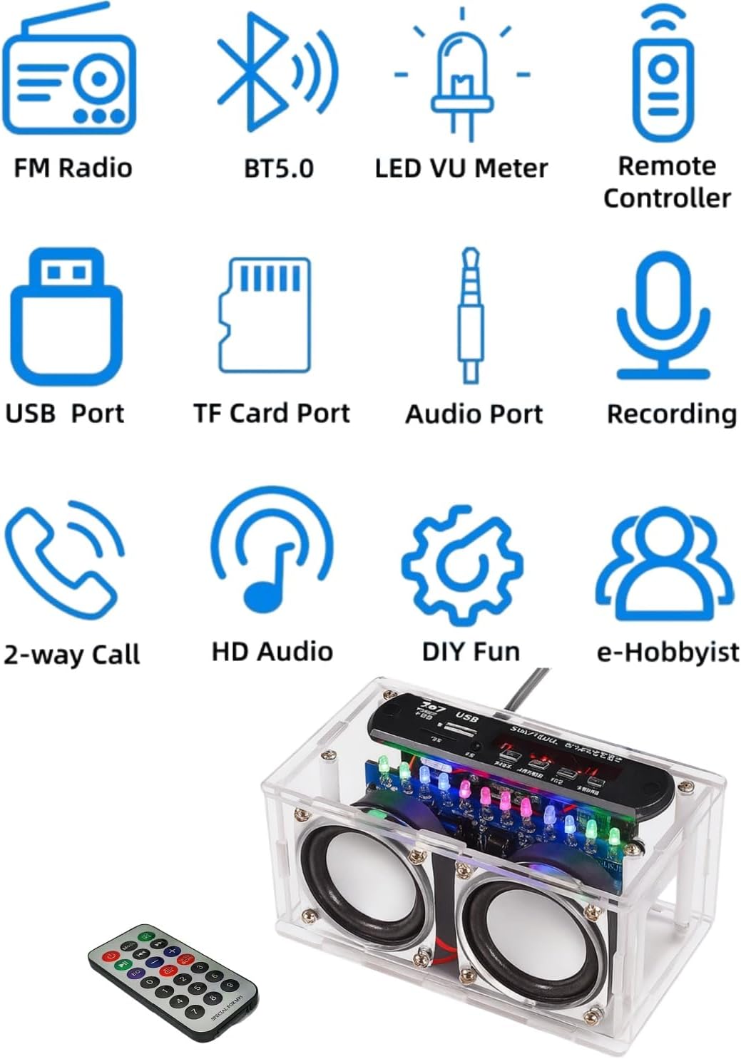 DIY Stereo Speaker Soldering Practice kit- BT,USB Player &FM Receiver- Complete Soldering Project kit with Components, PCB & Enclosure, Perfect for Electronics Enthusiasts & Beginners - Image 2