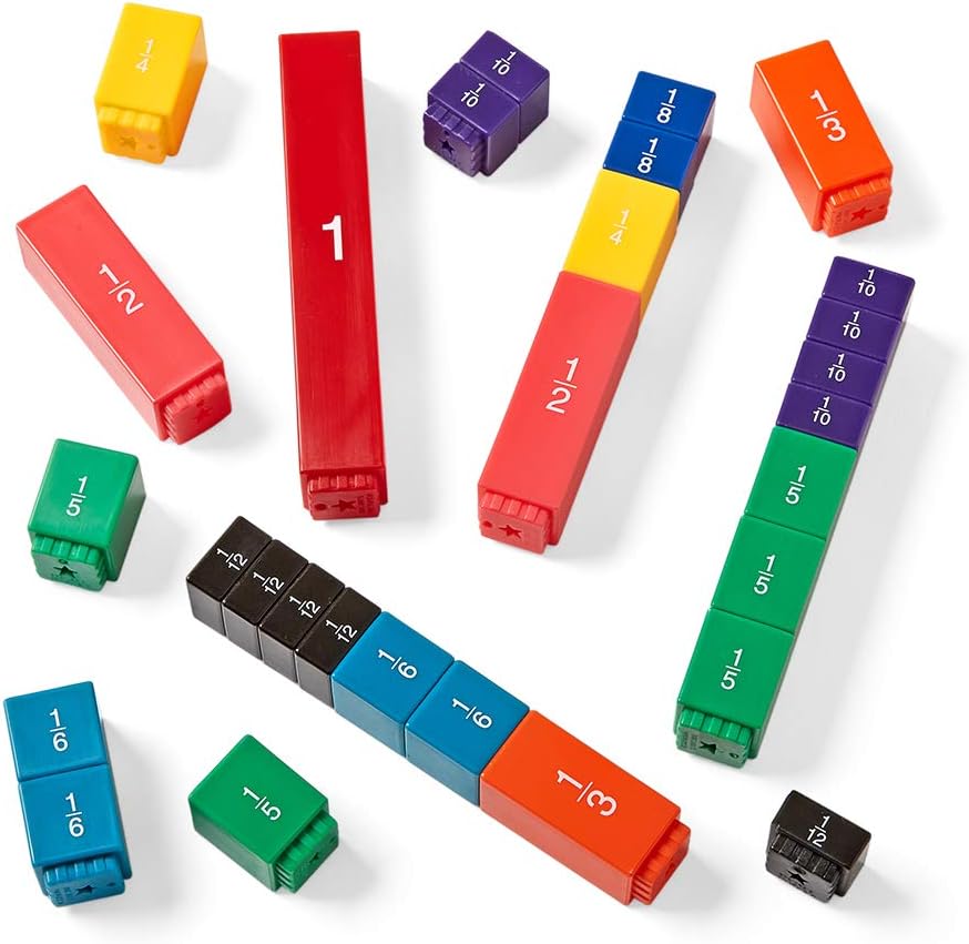 hand2mind Rainbow Fraction Tower Cubes, Fraction Equivalency, Montessori Math Blocks Materials for Kids, Math Manipulatives 4th Grade, Elementary Teacher Must Haves (Set of 51) - Image 7