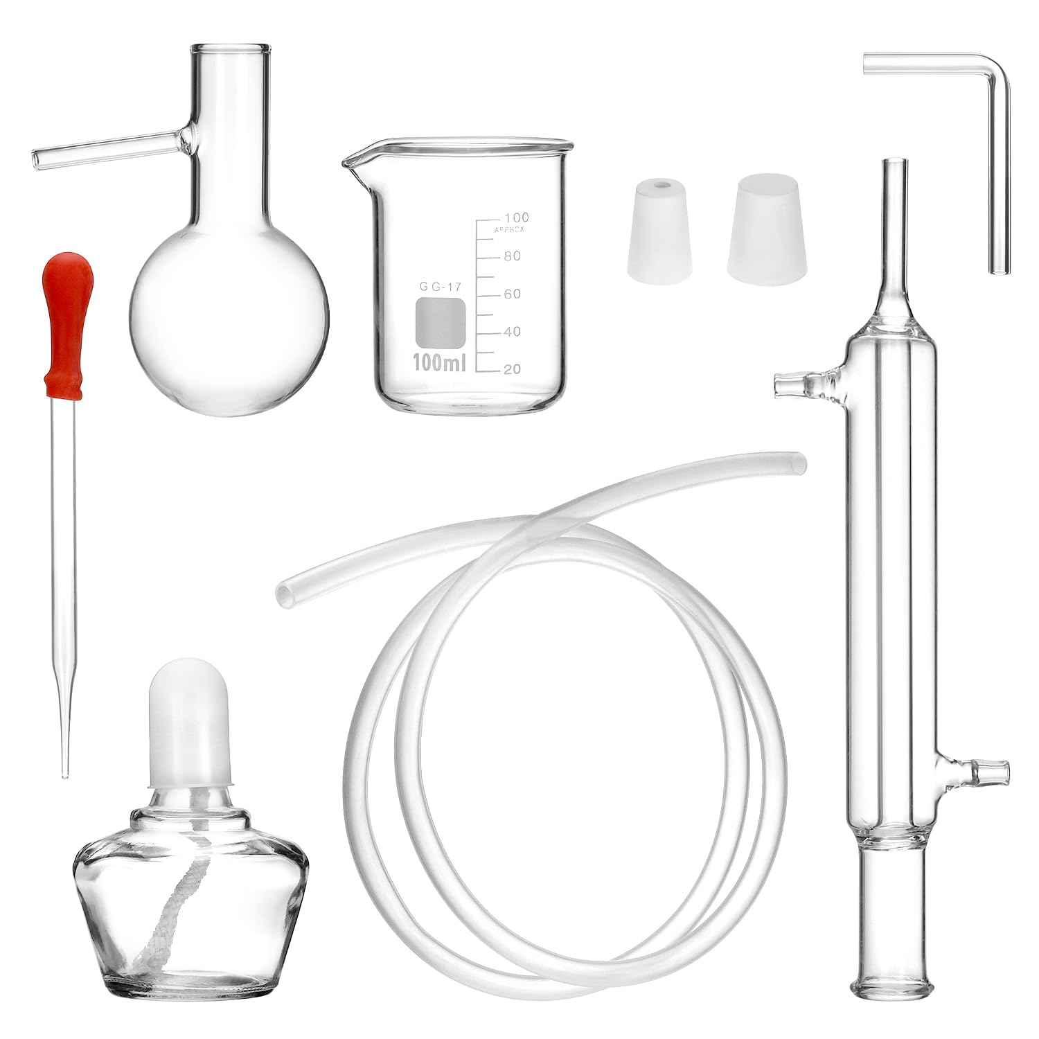 QWORK 12 Pieces 100 ML Home Distillation Apparatus Set - to Making Essential Oil, Chemistry Glass Distilling, Lab Glassware Kit - Image 3
