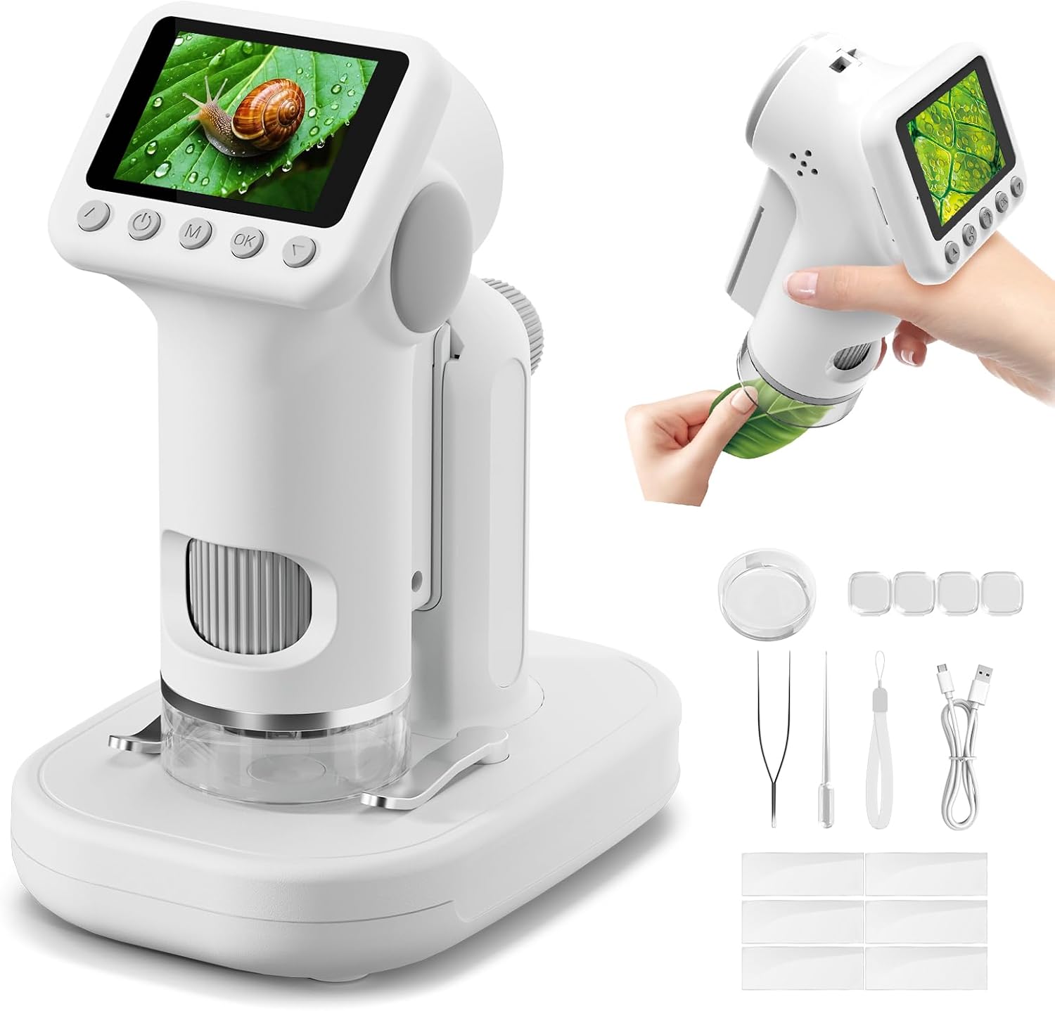 1600X Microscope for Kids, 2.0" Screen Toddler Toy, White