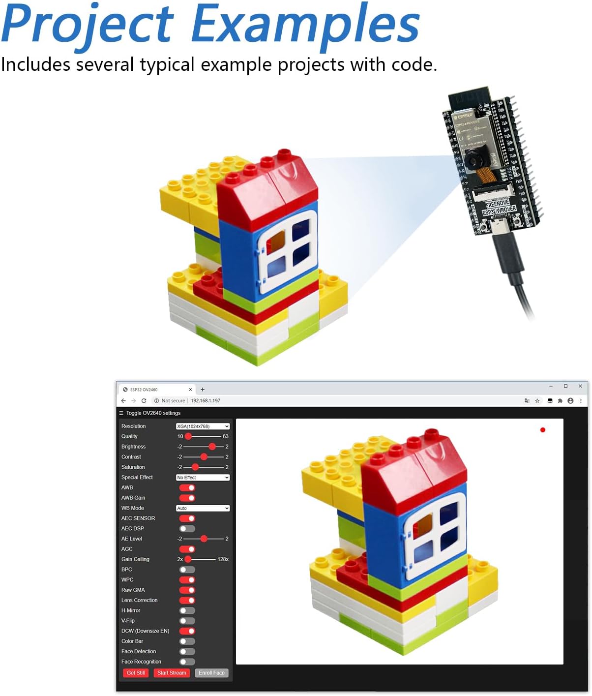 Freenove ESP32 CAM Dev Board Kit, Dual-core 32-bit 240 MHz Microcontroller, Onboard Camera WiFi+BT, Python C Code, Example Projects Tutorial - Image 4