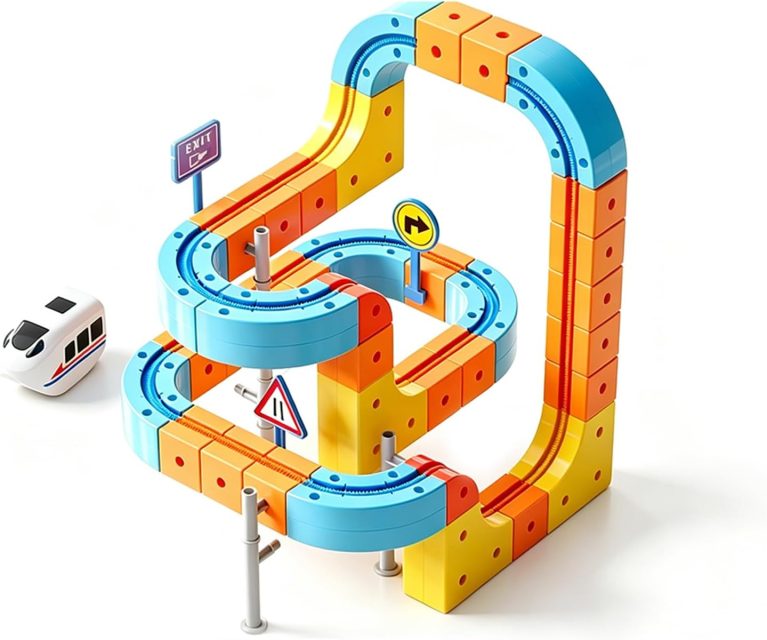 Electric Train Set,Car Track for Toddlers, for Kids 3 4 5 6 7 8 Years Old,Gravity-Defying 3D Embedded Layouts & Motorized Car,STEM Learning Toy Gift for Toddlers Birthday