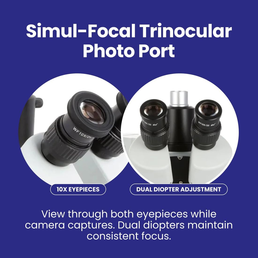 AmScope SM-4 Series Simul-Focal Zoom Trinocular Stereo Microscope - 3.5X-90X Magnification - Professional Laboratory Microscope with Camera Port & Double-Arm Boom Stand - Image 5