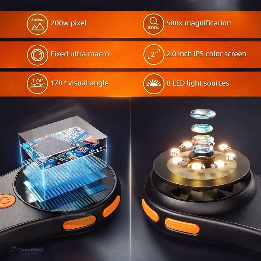 Digital Microscope 500x with 2.0" IPS Screen, Magnifying Glass, Coin Microscope, Trichome Microscope, USB Connection, Ideal for Electronics, Jewelry, Coin Collectors and Kids - Image 5