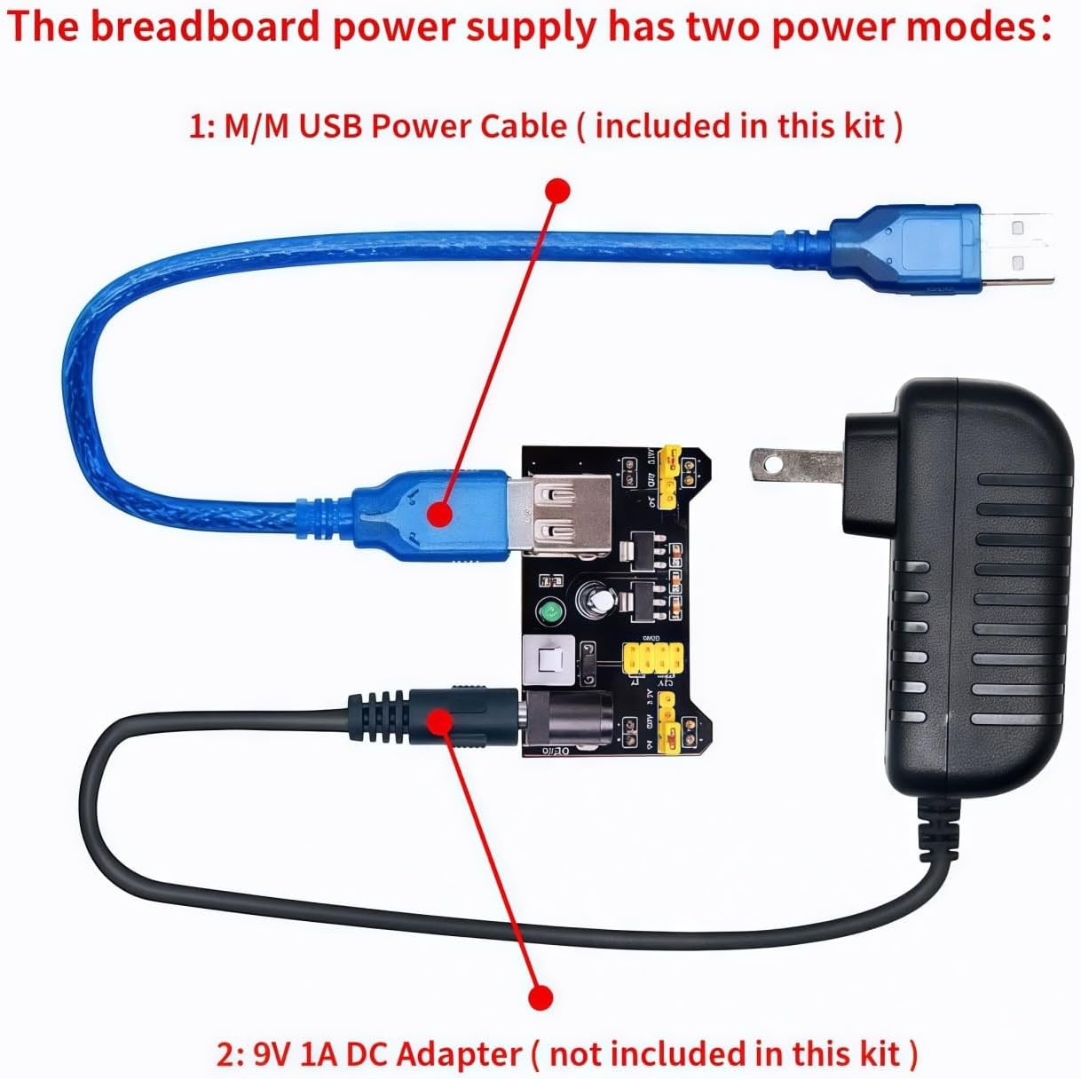 REXQualis Electronics Basic Kit w/Power Supply Module, Breadboard, Jumper Wire, LED,Resistor, comes with more than 300pcs sensors and components for fun and simple electronic projects. - Image 5