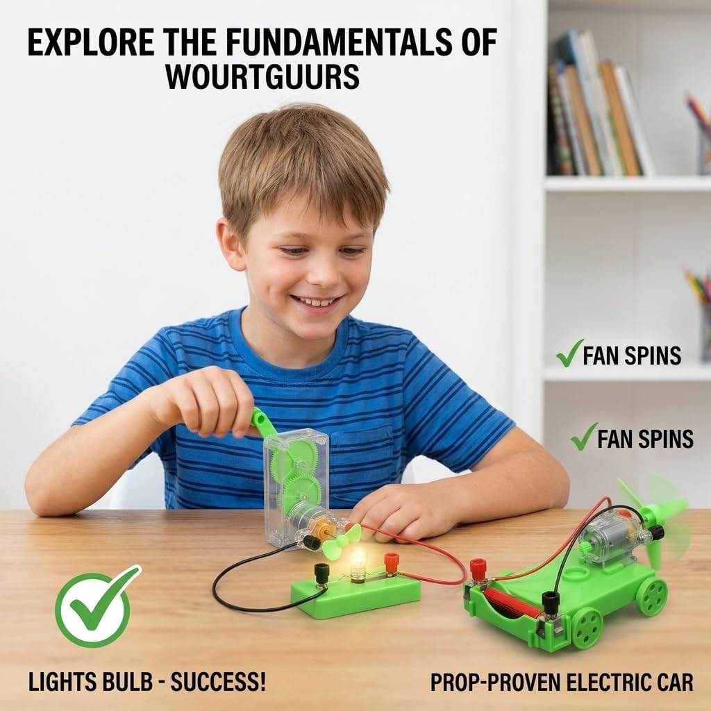 Physics Science Lab Learning Circuit kit, Electricity Experiment Set,DIY DC Electrical Motor Model Wind Powered Carts Building Circuits for Kids Junior Senior High School Students (1 Set) - Image 2