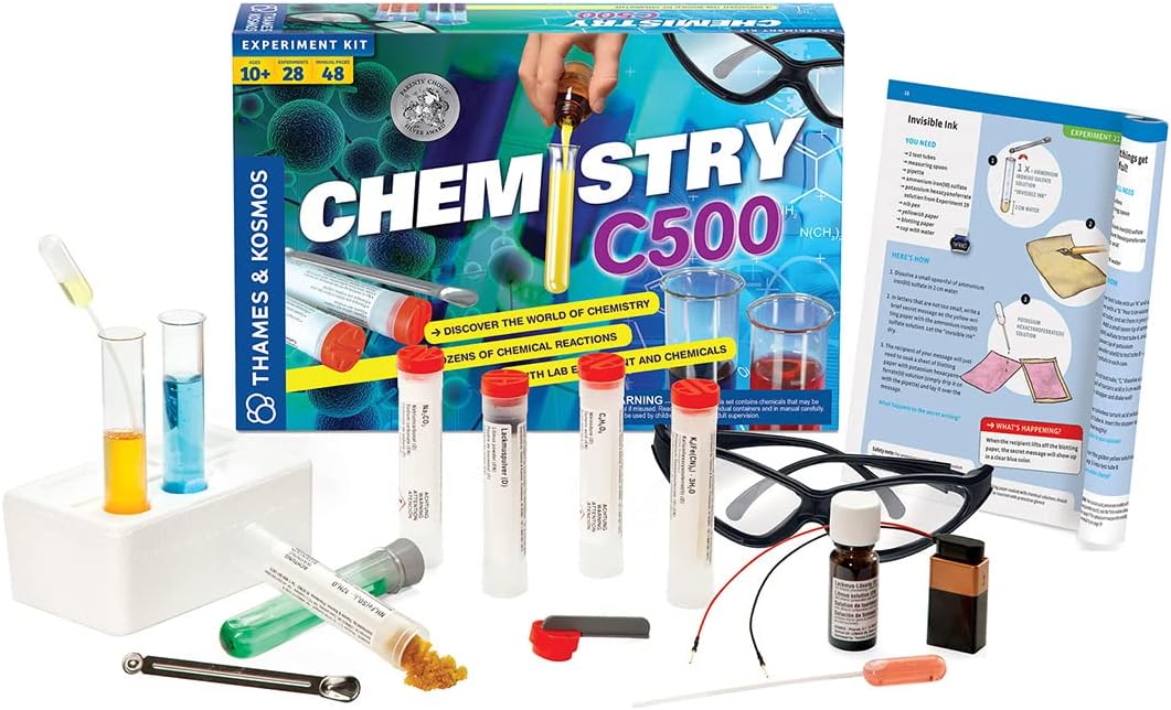 Thames & Kosmos Chemistry Chem C500 Science Kit with 28 Guided Experiments 48 Page Science Guide Parents’ Choice Silver Award Winner, 13.1" L x 2.6" W x 8.9" H - Image 3