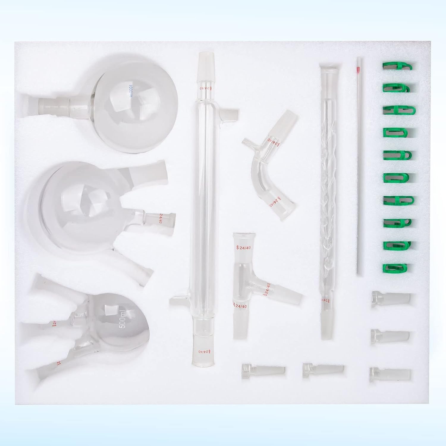 Chemistry Glassware Set - 32PCS Laboratory Glassware Kit with 24/40 Joint 1000ml Essential Oil Lab Distillation Apparatus Kit - Image 6