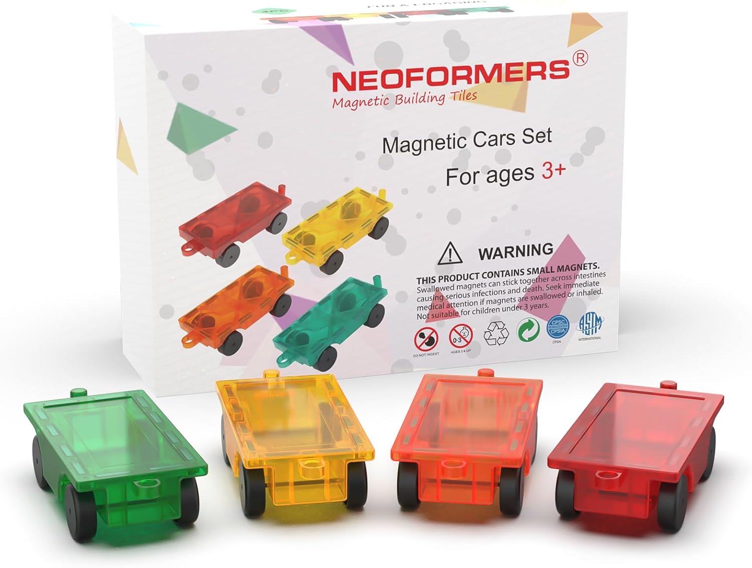Magnetic Tiles Car Building Kit for Toddlers, 4 PCS Magnet Construction Trucks, STEM Toys for 3-8 Year Old Boys Girls, Educational Vehicle Engineering Set - Image 7