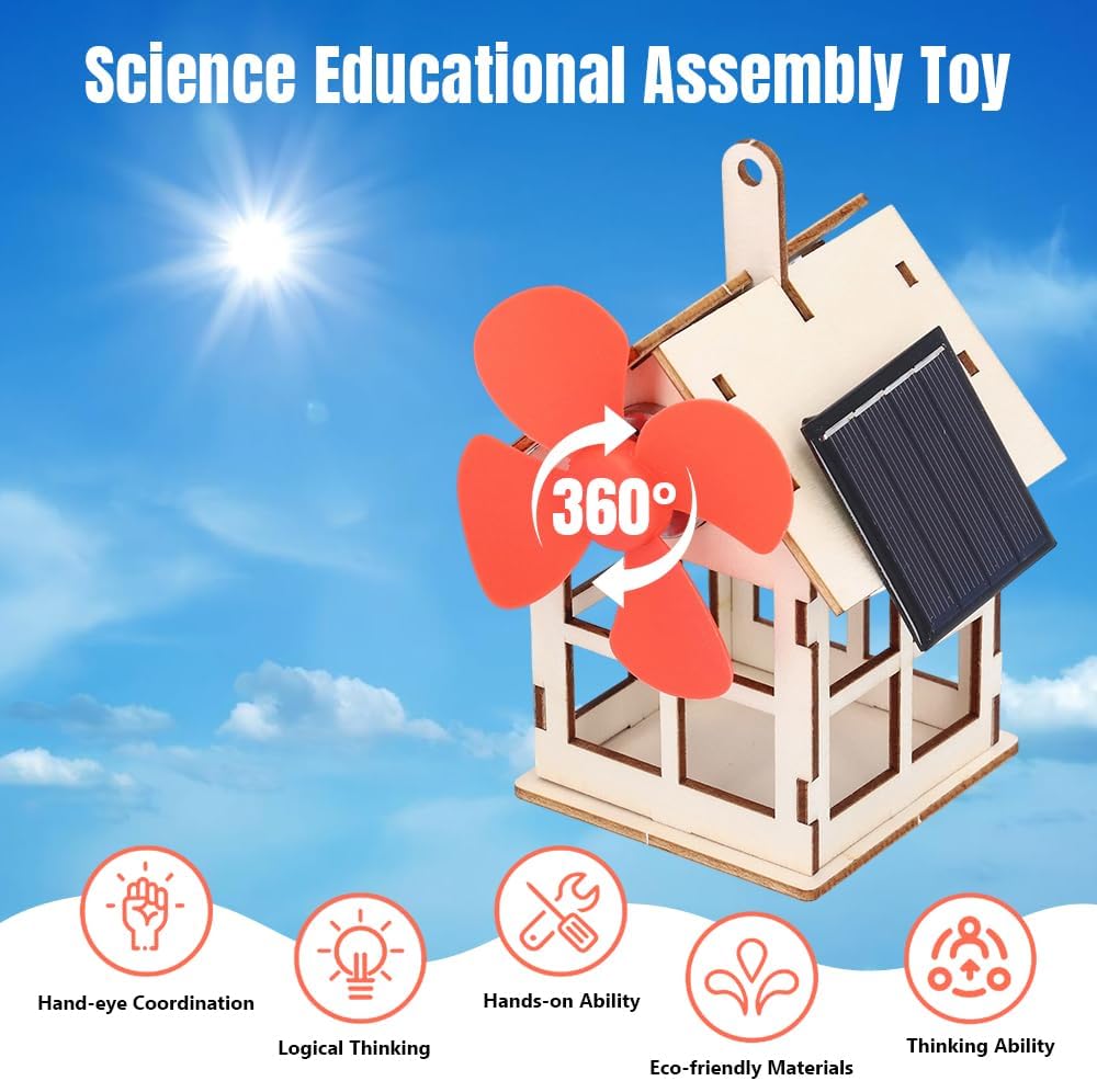 BORDSTRACT Windmill Wooden House Experimental Model, Solar Powered Windmill Cabin DIY Solar Energy Science Educational Assembly Kit - Image 3