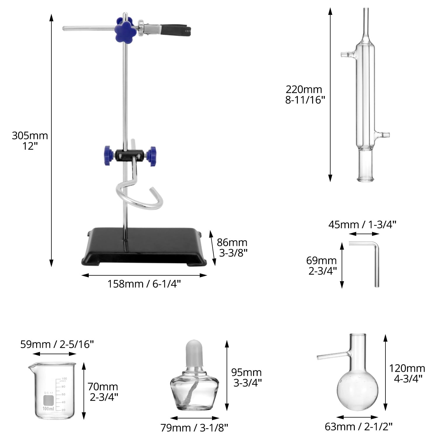 QWORK 12 Pieces 100 ML Home Distillation Apparatus Set - to Making Essential Oil, Chemistry Glass Distilling, Lab Glassware Kit - Image 6