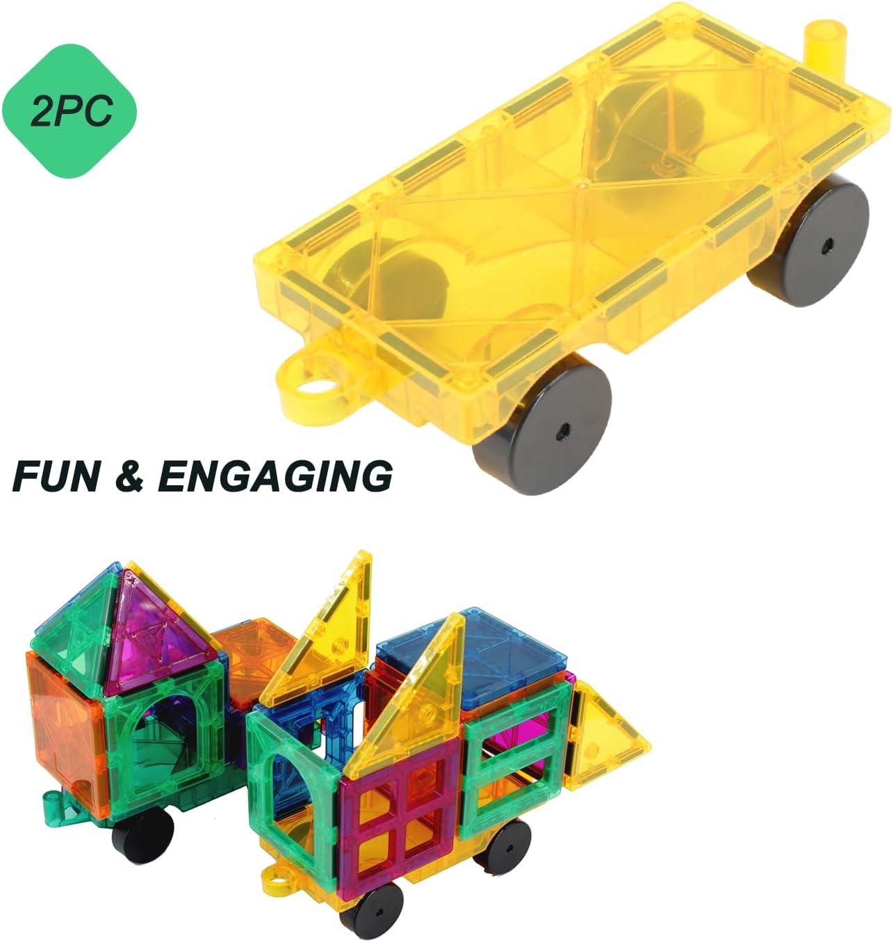 Magnetic Tiles Car Building Kit for Toddlers, 4 PCS Magnet Construction Trucks, STEM Toys for 3-8 Year Old Boys Girls, Educational Vehicle Engineering Set - Image 5