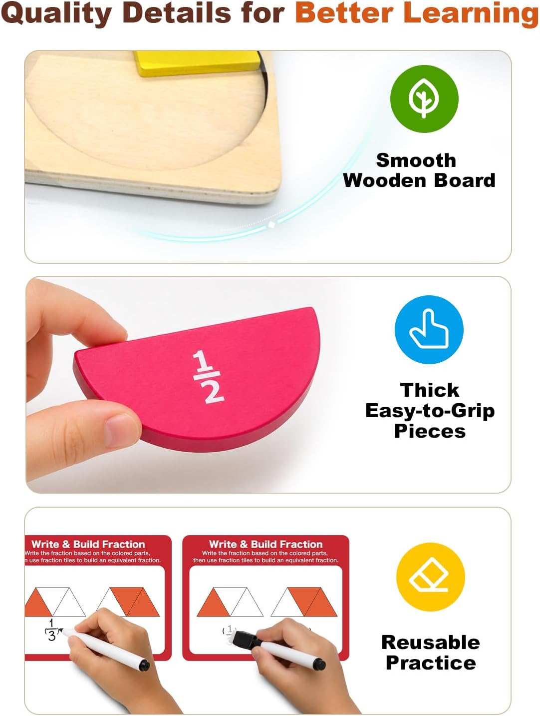 Fraction Manipulatives Set, Fraction Wooden Tiles & Fraction Circles Set - Image 3