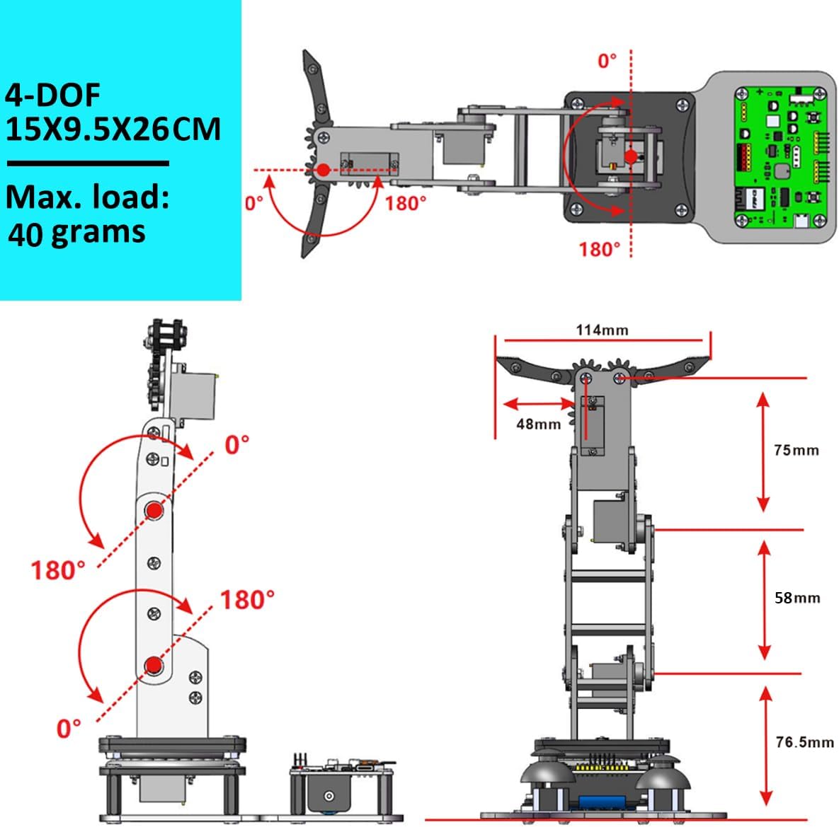 Smart Robot Arm for Arduino & MicroPython ESP32 4DOF Programmable Robotic Arm Building Kit with Joystick/Web App Control for STEAM Education, Motion Recording & Loop Playback - Image 7