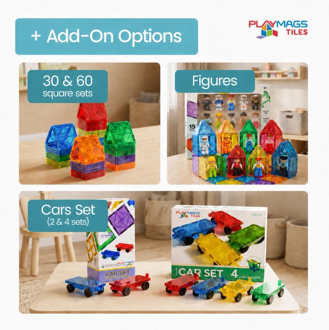 Magnetic Tiles for Kids 100-Piece Set, STEM Educational Building Blocks, Includes 2 Cars & Click-in ABC Learning Tiles, Gift for Boys & Girls, Magnetic Figures & 2 or 4 Car Set Add-Ons Available - Image 3