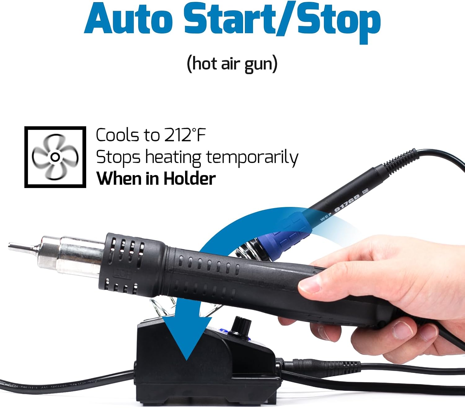 WEP 882D Soldering Iron Station 2-IN-1 SMD Hot Air Rework Station with 2 Spools of Solder Wire, 5 Soldering Tips, 3 Hot Air Nozzles, Brass Wool Tip Cleaner, Tweezers, Desoldering pump - Image 6