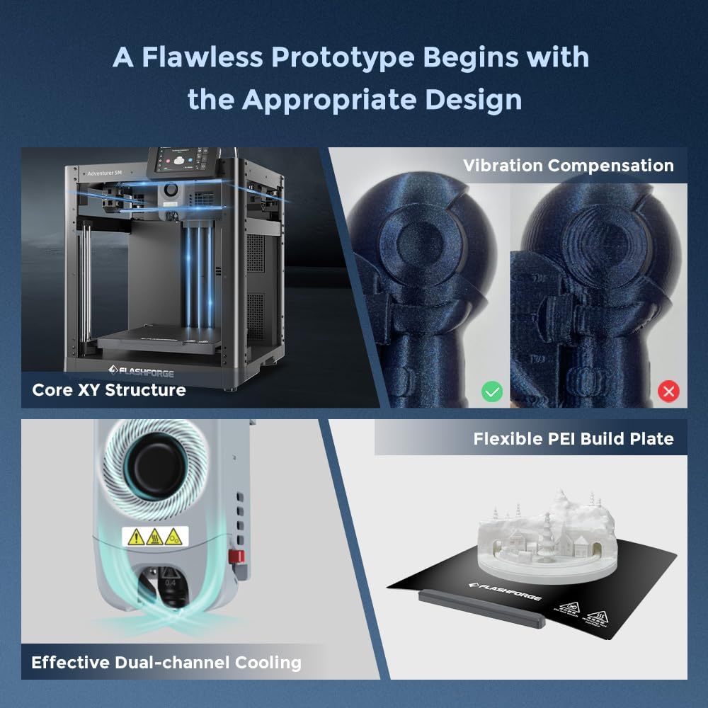 FLASHFORGE AD5M 3D Printer Fully Auto Calibration Print with 1-Click Max 600mm/s Speed, All-Metal CoreXY Structure Precise Printing, Easy-Maintenance Quick-Swap Nozzle, Print Size 220x220x220mm - Image 4