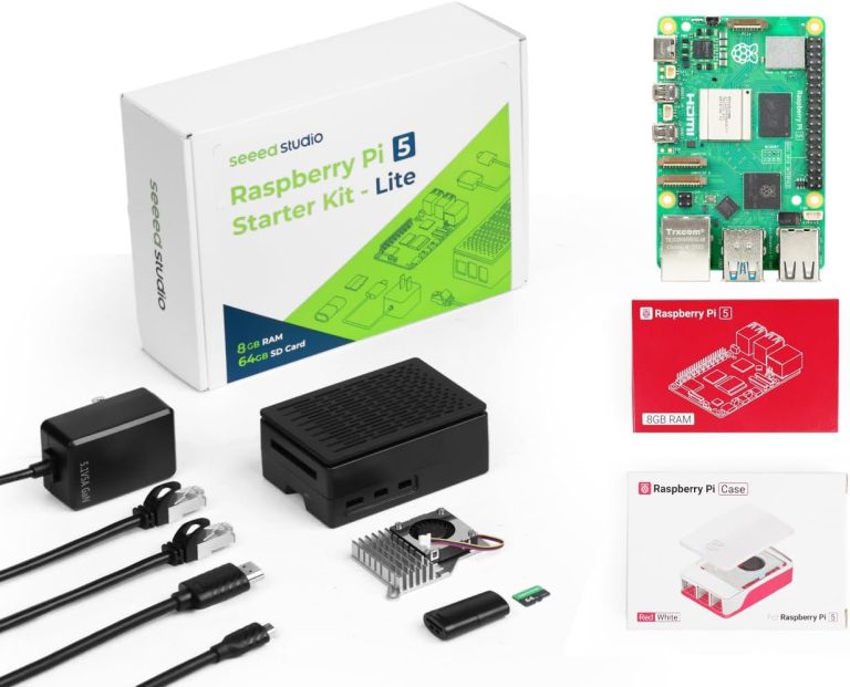 Seeed Studio Raspberry Pi 5 Starter Kit - 8GB RAM, 64GBGB Micro SD Card Pre-Loaded 64-bit OS, Type-C Power Supply, Active Cooling Case for Home Assistant, Server & IoT