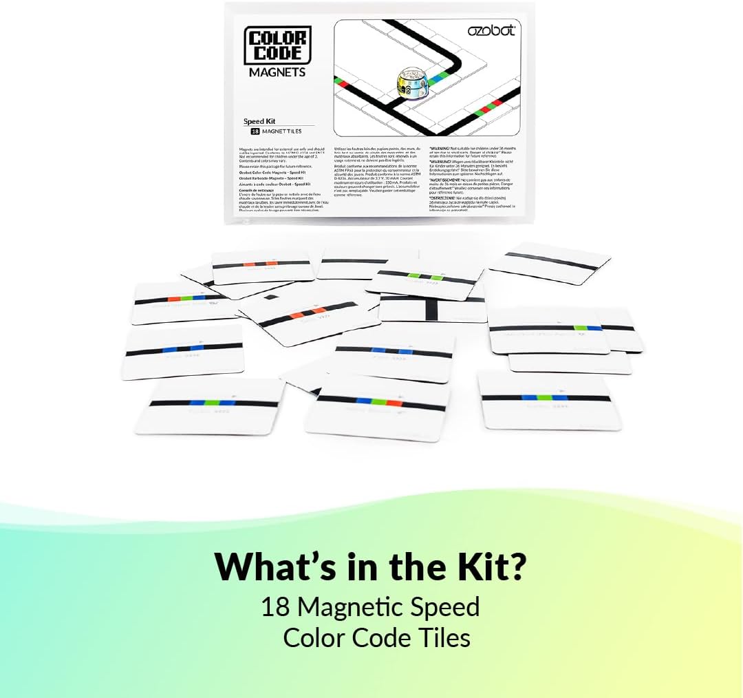 Ozobot Color Code Magnets Speed Kit, Interactive Coding Learning Tool for Kids Ages 3+, Enhances Logic & Problem Solving Skills, 18 Tiles, Evo & Color Codes Magnets Base Kit Required Not Included - Image 7