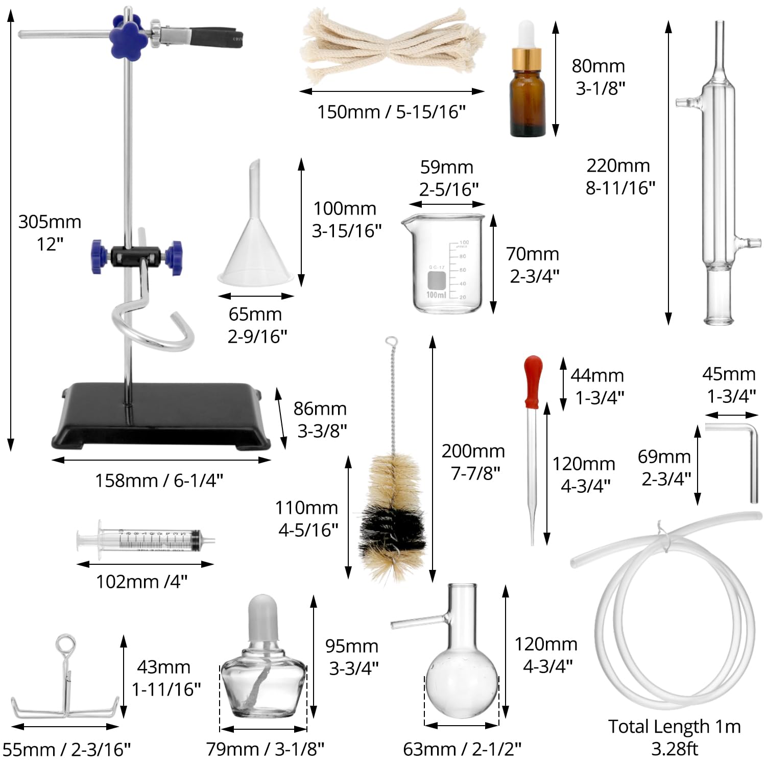 QWORK 12 Pieces 100 ML Home Distillation Apparatus Set - to Making Essential Oil, Chemistry Glass Distilling, Lab Glassware Kit - Image 8