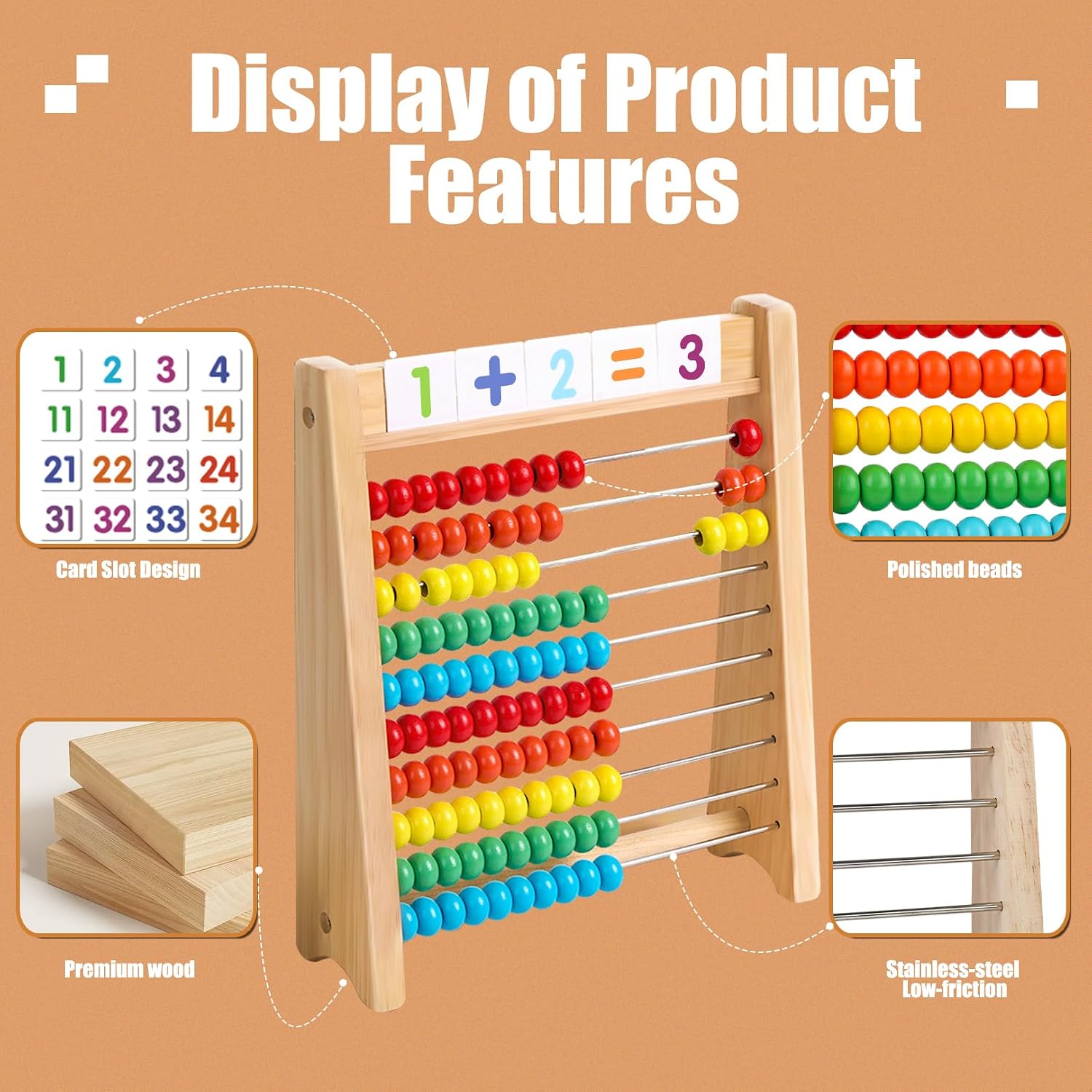 Abacus for Kids Math Wooden Abacus Counting Toy Math Manipulatives - Image 4