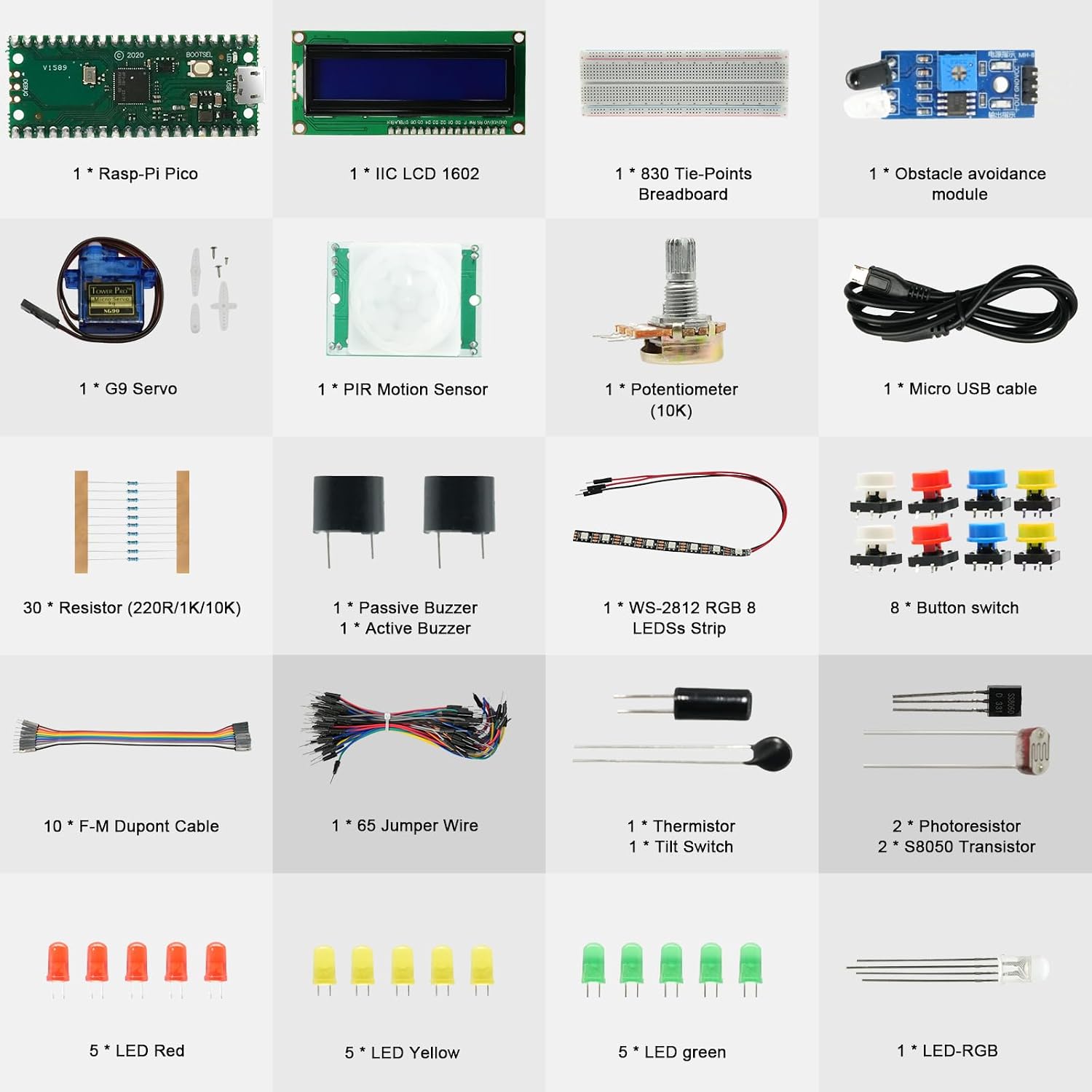Basic Starter Kit for Raspberry Pi Pico RP2040, Microcontroller Learning Kit with LCD1602 Display and SG90 Servo, Supports MicroPython and C/C++, Educational Electronics Kit for Beginners and Students - Image 6