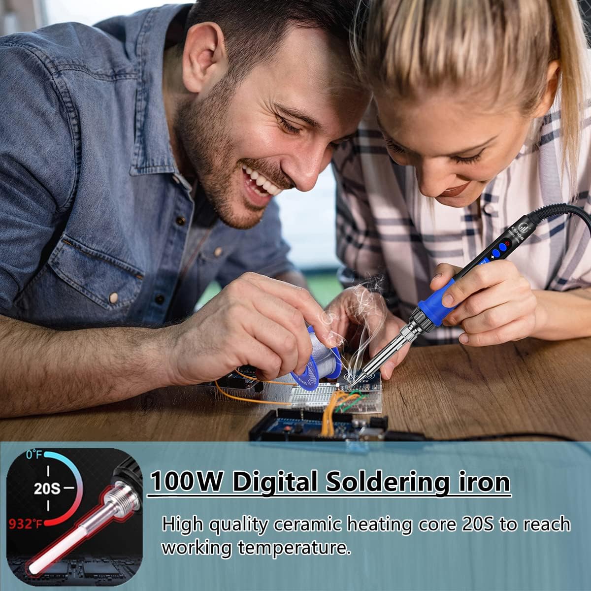 Soldering Iron Kit, 100W High-Power LCD Digital Soldering Iron, Circuit Board Repair Soldering Kit with Magnifying Glass Helping Hands, Adjustable Temperature Solder Welding Tools - Image 2