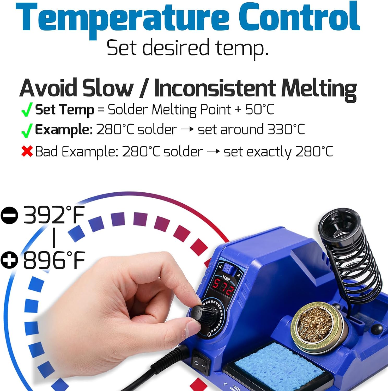 WEP 926LED V3 Soldering Station 130W MAX Soldering Iron Kit with Solder Wire, 5 Soldering Tips, Tweezers, Solder Sucker, Tip Cleaner, Temperature Control, Sleep Mode, C-F Conversion - Image 6
