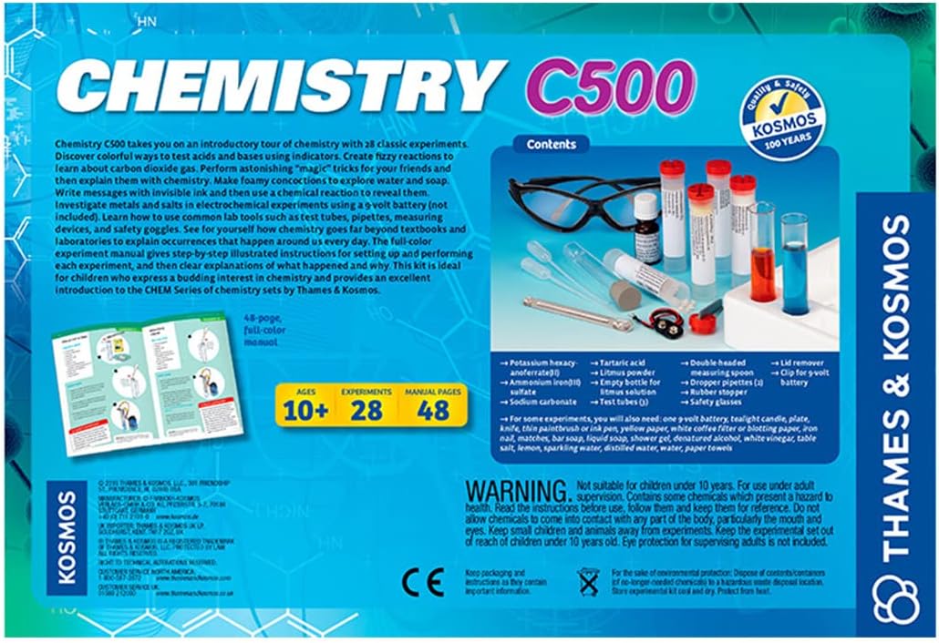 Thames & Kosmos Chemistry Chem C500 Science Kit with 28 Guided Experiments 48 Page Science Guide Parents’ Choice Silver Award Winner, 13.1" L x 2.6" W x 8.9" H - Image 4