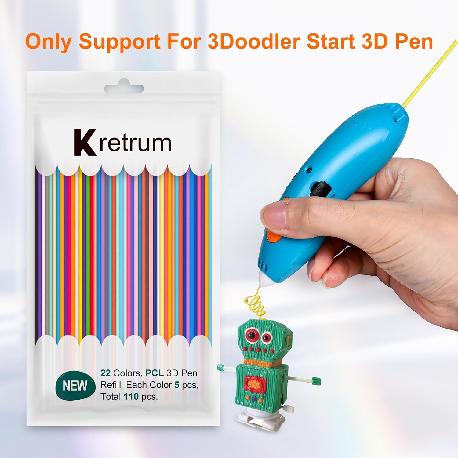 22 Colors 3D Doodler Pen Refills Only Fit for 3Doodler Start+ 3D Pen Low Printing Temperature PCL Filament 3Doodler Start Refills Packs Each Color 15.2 cm x 5 pcs Total 110 pcs - Image 2