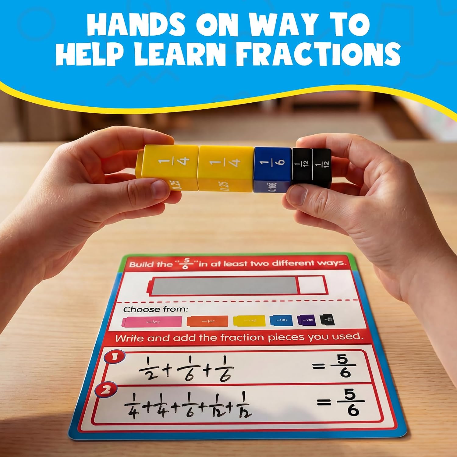 Aizweb Interlocking Fraction Manipulatives Cubes-Fraction Tiles Blocks,Equivalency Percent Decimals Cubes,Math Games Activity for Elementary Kids,Fraction Learning Tools Homeschool Classroom Supplies - Image 2