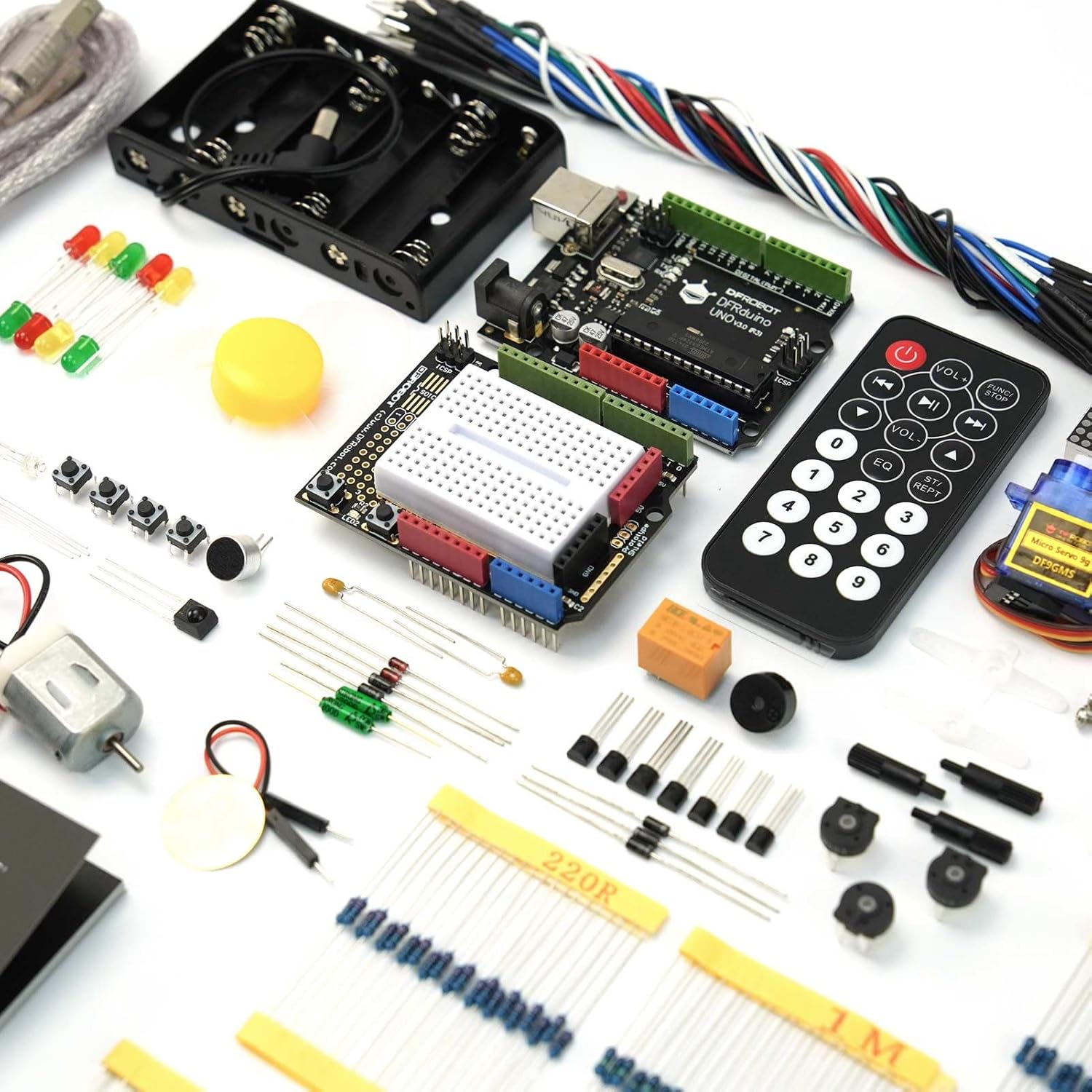 DFRobot Advanced Electronics Starter Kit with 30 Projects & 190+ Components | STEM Learning Kit for Adults & Makers with Servo, Motor, IR Remote, LED Matrix - Image 3
