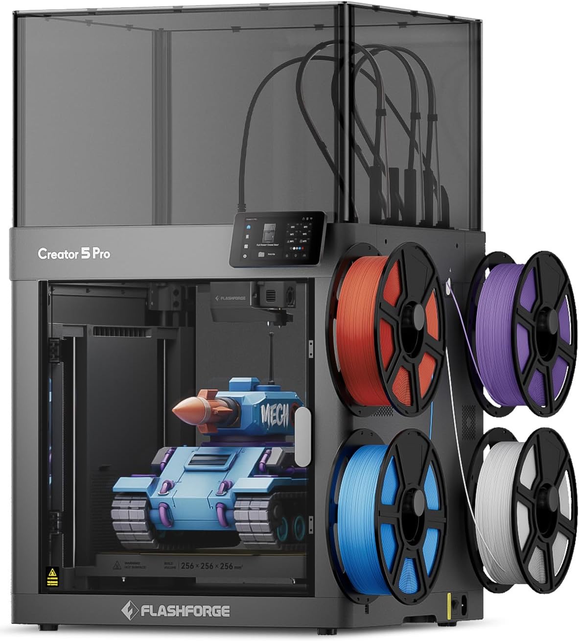 FLASHFORGE Creator 5 Pro 4-Toolhead 3D Printer, Industrial Multi-Material & Color Printing, 65°C Active Heated Chamber, Near-Zero Waste System, CoreXY 600mm/s Printing