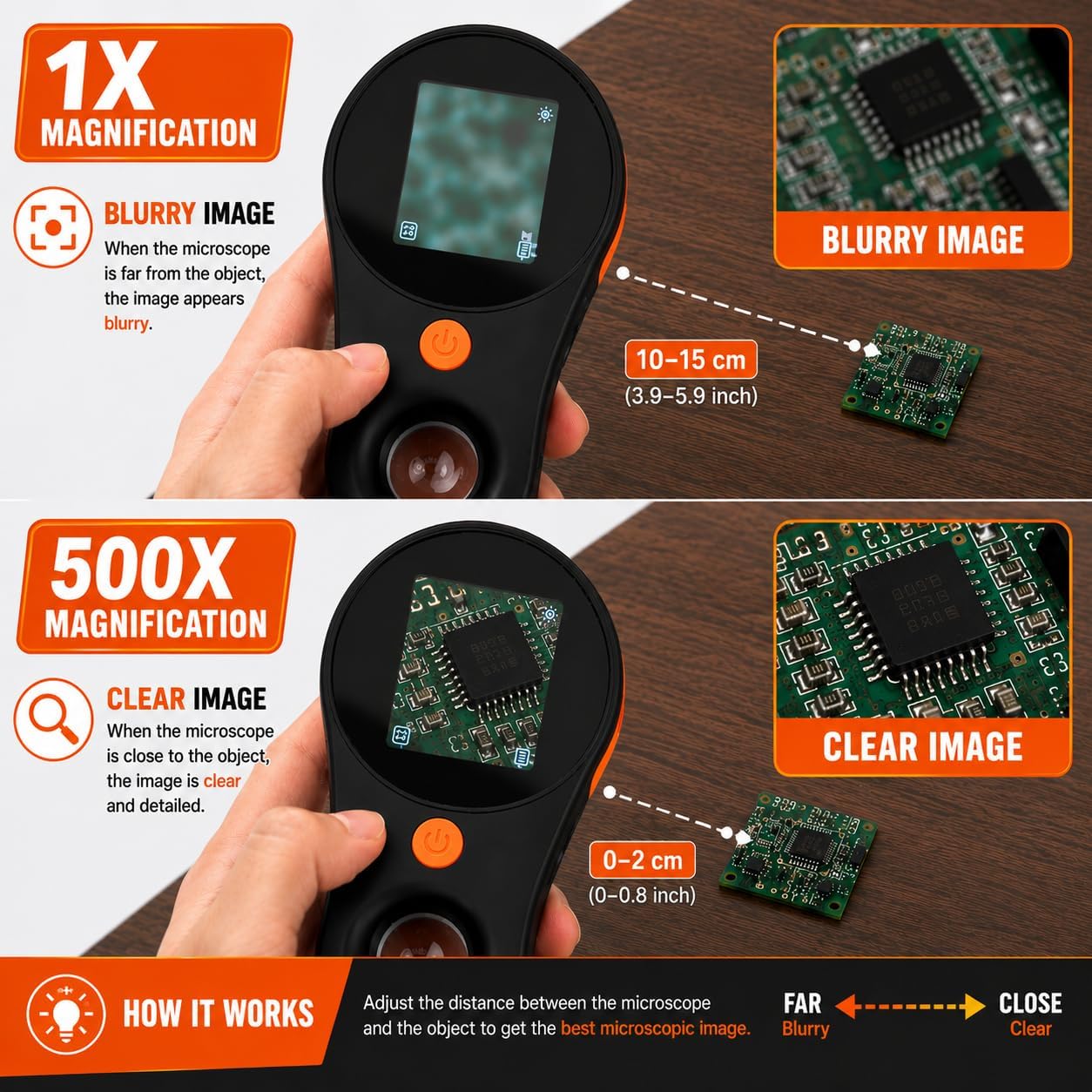 Digital Microscope 500x with 2.0" IPS Screen, Magnifying Glass, Coin Microscope, Trichome Microscope, USB Connection, Ideal for Electronics, Jewelry, Coin Collectors and Kids - Image 4
