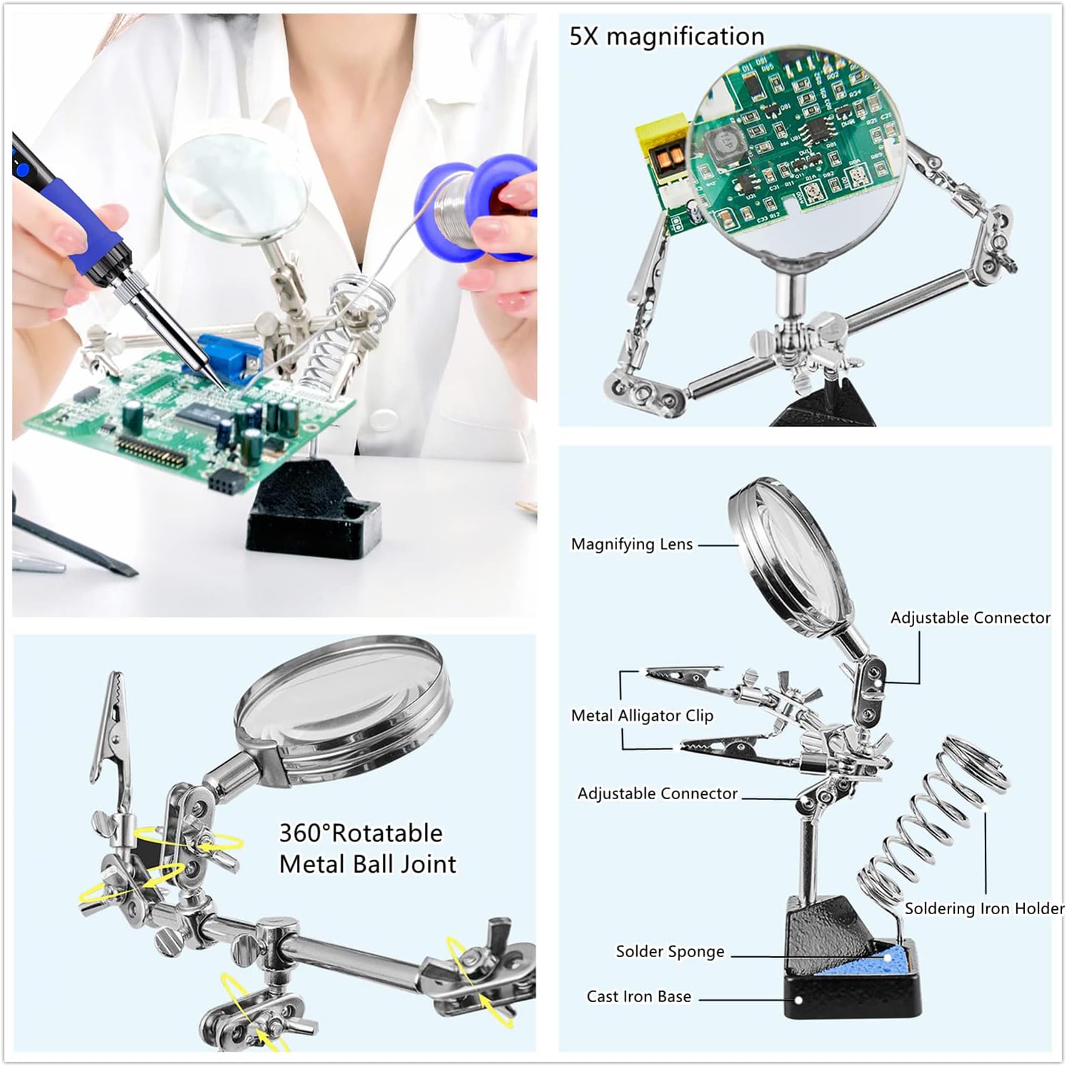 Soldering Iron Kit, 100W High-Power LCD Digital Soldering Iron, Circuit Board Repair Soldering Kit with Magnifying Glass Helping Hands, Adjustable Temperature Solder Welding Tools - Image 4