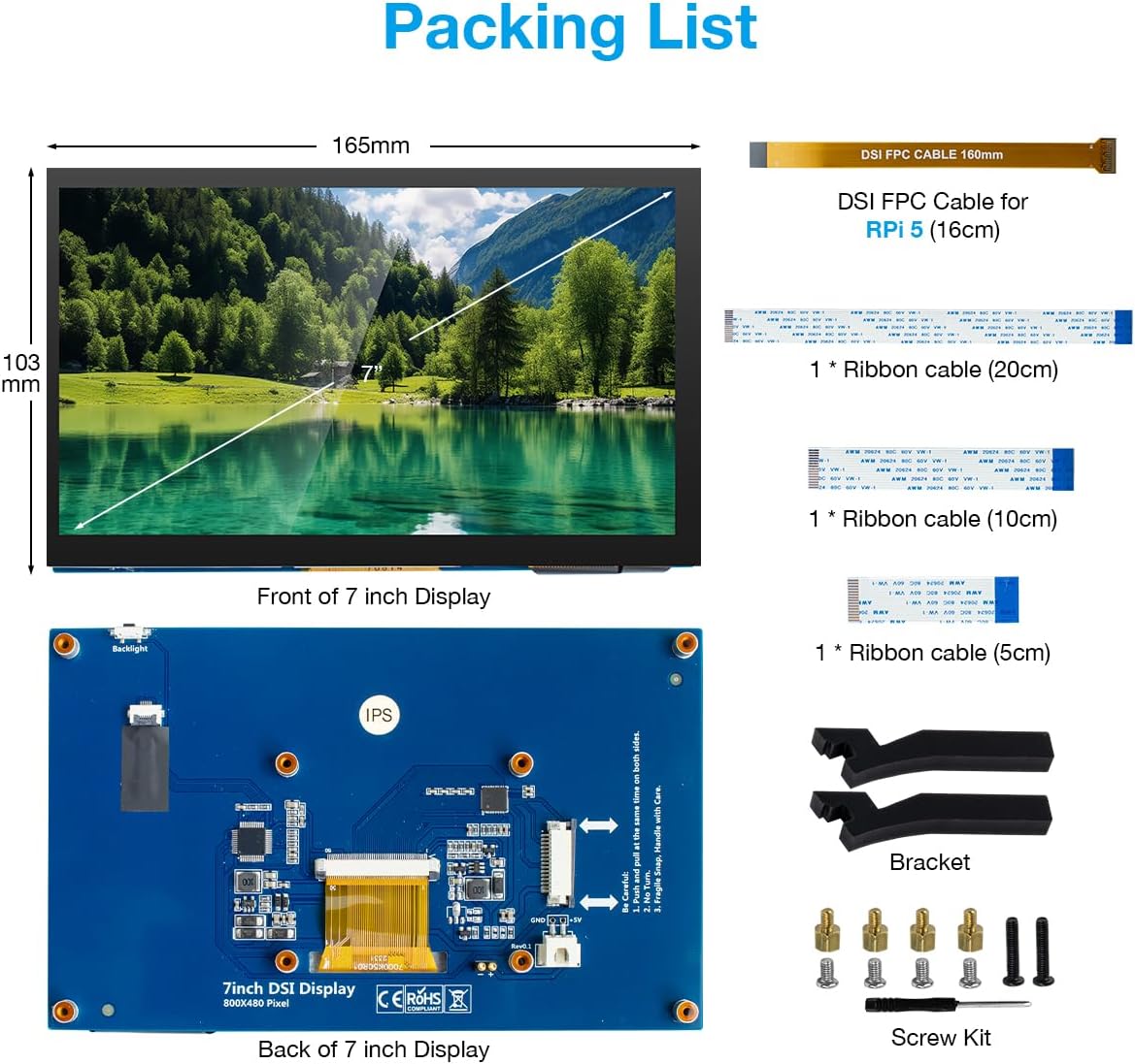 Hosyond 7 Inch Touchscreen IPS DSI Display Compatible with Raspberry Pi 5/4/3, 800x480 Pixel Capacitive Screen MIPI Driver-Free Interface - Image 7